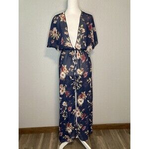 Kimono Duster Cardigan S Sheer Fairy Boho Long Open Front Floral Coverup Coastal